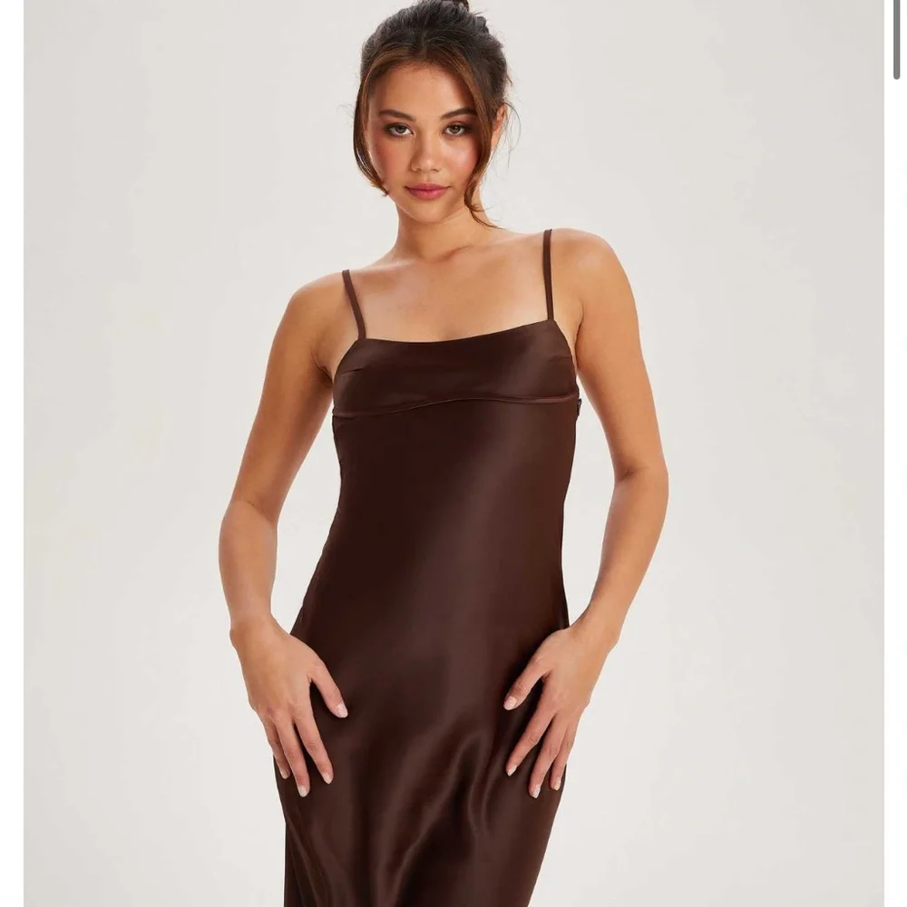 Micas Brown Satin Dress - Picture 2 of 4
